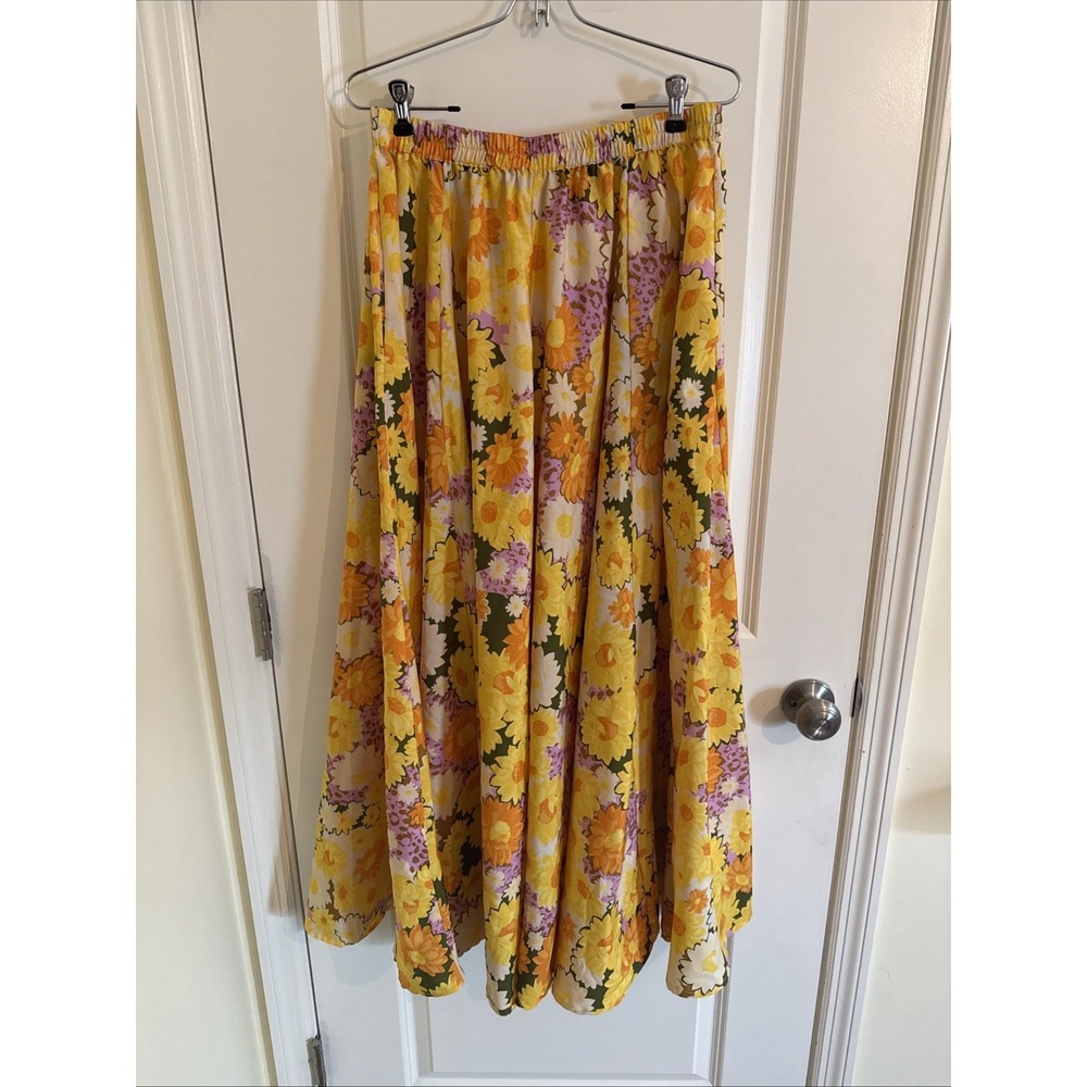 Moon Orchid Yellow Floral Maxi Skirt Size Large Boho Cottage Core